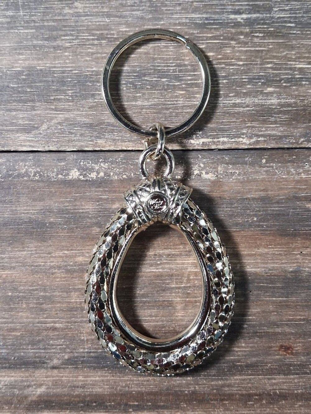 Whiting Davis Snake Mesh Keychain Gold Tone Tear Drop Bag Tag Charm